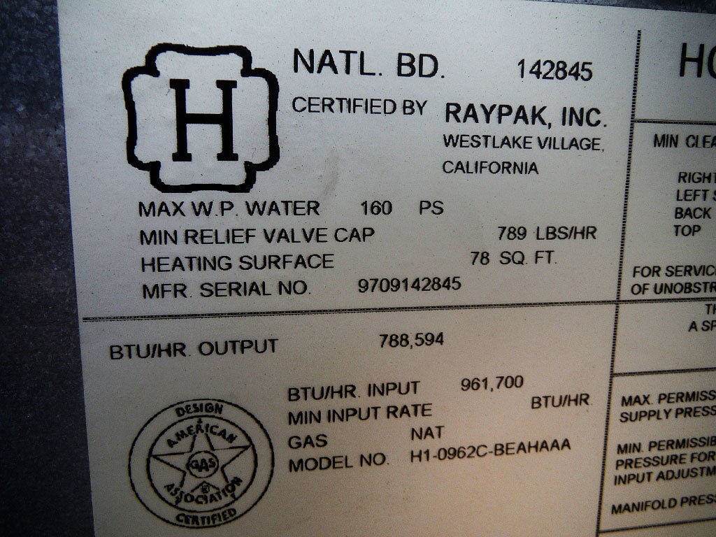 Raypak Raytherm Indoor Hydronic Boiler - 66 HP