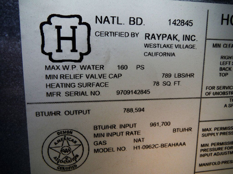 1997 Raypak Raytherm Indoor Hydronic Boiler – 66 HP Raypak 