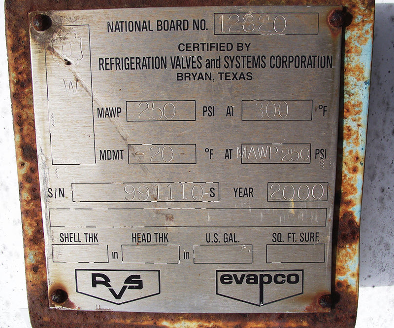 2000 Evapco / RVS Horizontal Ammonia Low Pressure Receiver RVS 