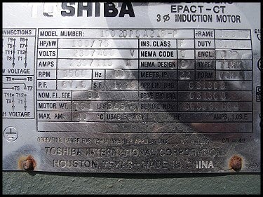 2002 Toshiba Compressor Motor - 100 HP Toshiba 