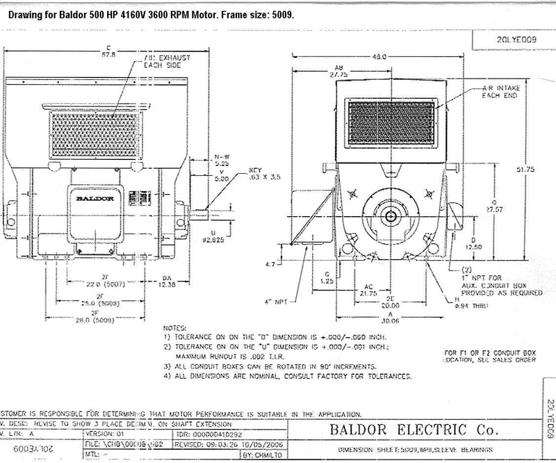 2300 / 4160 V Baldor Electric Motor - 500 HP Baldor 