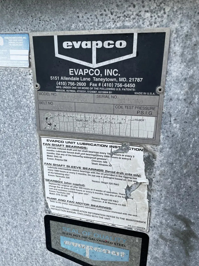 Evapco PMCB775 Evaporative Condenser (775 Nominal Tons, 2-20 HP Motors, 1 Tower Unit)