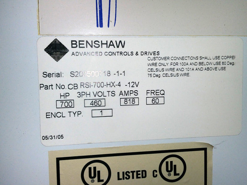 Benshaw 460V VFD Motor Controller – 700 HP Benshaw Advanced 