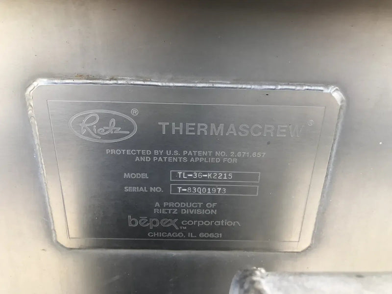 Rietz Thermascrew Blancher Model TL-36-K2215.
