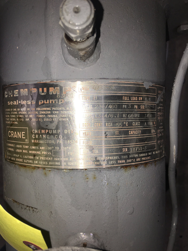 Chem-Pump G-Series GVBS-3K-153H-3T Canned Motor Pump (3 HP, 46 GPM Max) ChemPump 