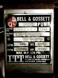 Bomba centrífuga ITT Bell &amp; Gossett 1x1-1/2X6QT (7,5 HP, 100 GPM máx.)