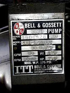 Bell & Gossett 1x1-1/2X6QT Centrifugal Pump (7.5 HP, 100 GPM Max)