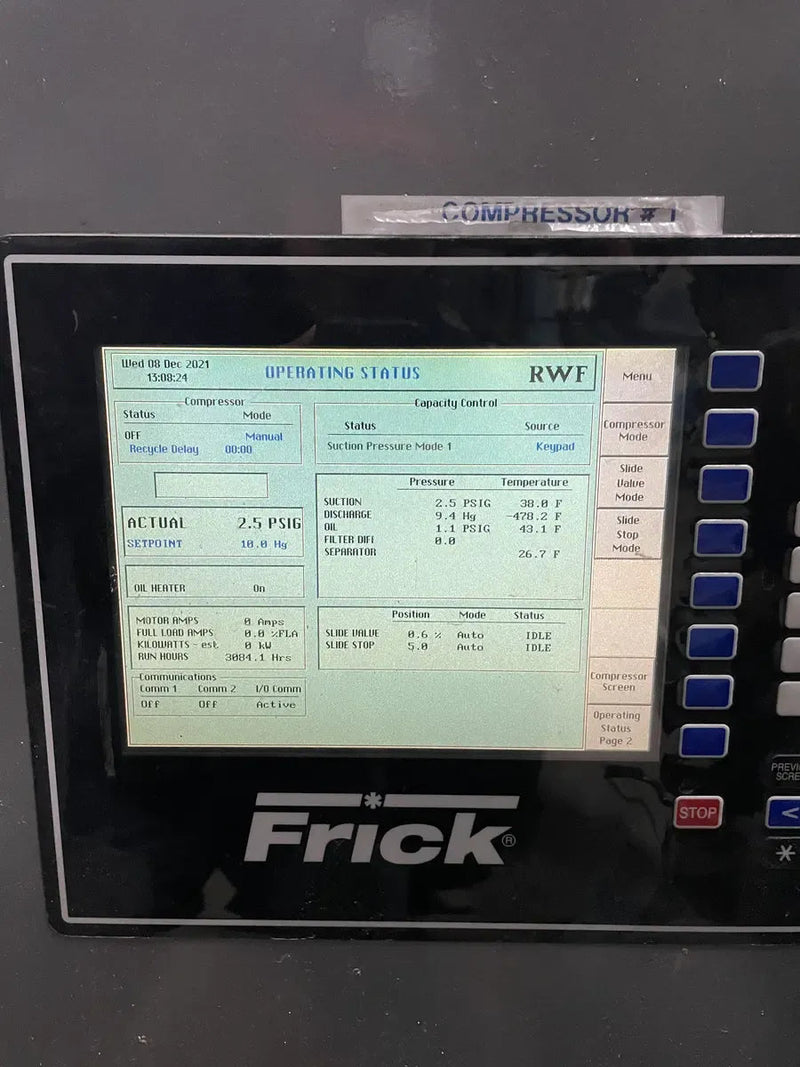Paquete de compresor de tornillo rotativo Frick RWE-134-E (Frick SGC1918, 250 HP 460 V, panel de control Frick Micro)