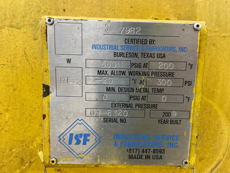 Industrial Service &amp; Fabricators, Inc Receptor de amoníaco horizontal (55 x 225 pulgadas, 2691 galones)