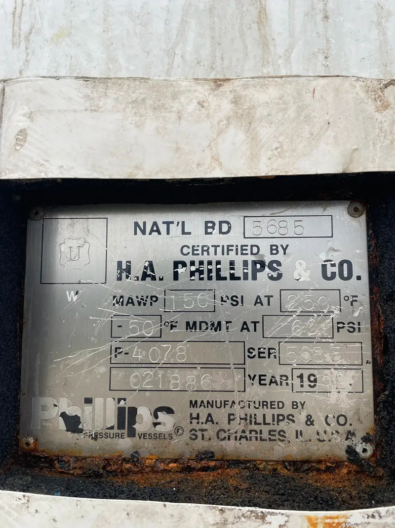 H.A. Phillips & Co Vertical Ammonia Receiver ( 40in X 90in. 634 Gallons)