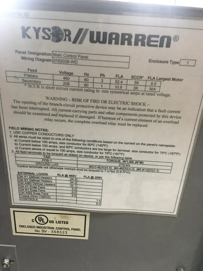Kysor/Warren Motor Control Center - HP