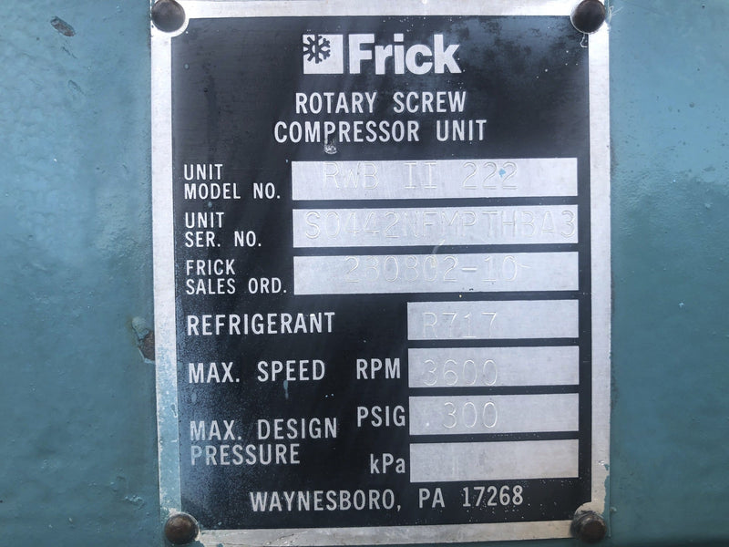 Frick RWB-II-222 Screw Compressor (less screw & micro) - 500HP Frick 