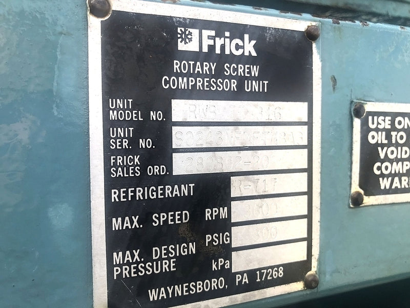 Frick RWB-II-316 Screw Compressor (less screw & micro) - 250HP Frick 