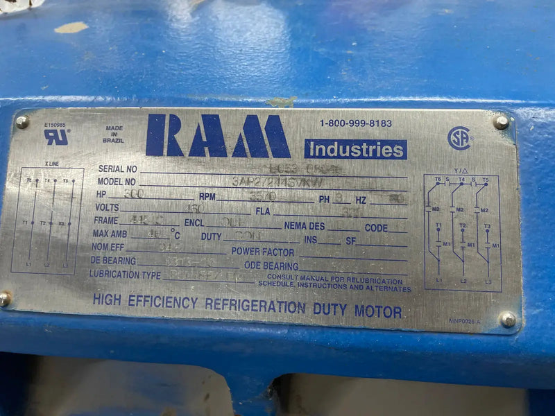 Ram Industries 3AP27244SVKW Motor (300 HP, 3,570 RPM, 460 V)