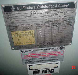 General Electric Dry-Type Step-Down Distribution Transformer- 1000 KVA General Electric 