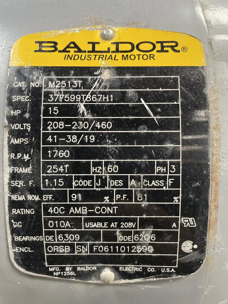 Motor Baldor M2513T (15 HP, 1760 RPM, 208-230/460 V)