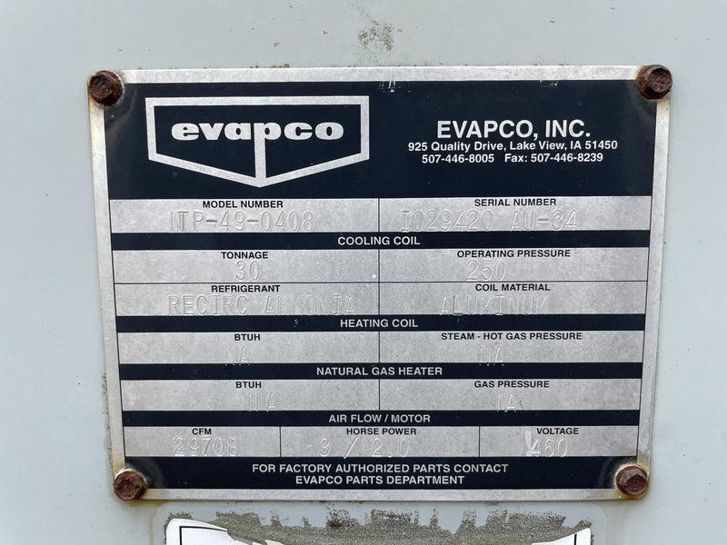 Evapco NTPA-49-0408 Penthouse Rooftop Ammonia Evaporator Coil - 38 TR, 3 Fans (Low Temperature)