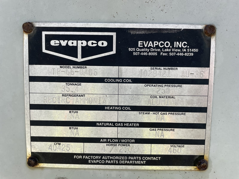 Evapco NTP-66-0406 Penthouse Rooftop Ammonia Evaporator Coil - 44 TR, 4 Fans (Low Temperature)