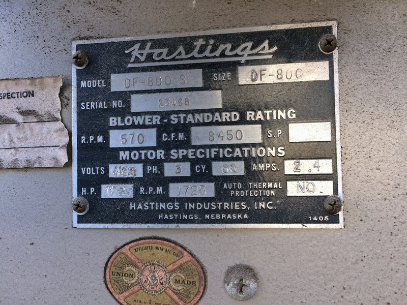 Hastings DF-800-S Furnace Heater Hastings Industries, Inc. 