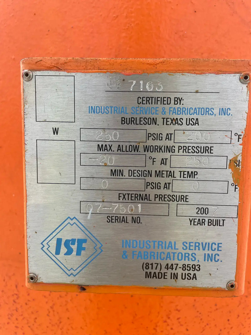 Industrial Service &amp; Fabricators, Inc Receptor de amoníaco vertical (45 x 190 pulgadas, 1500 galones)
