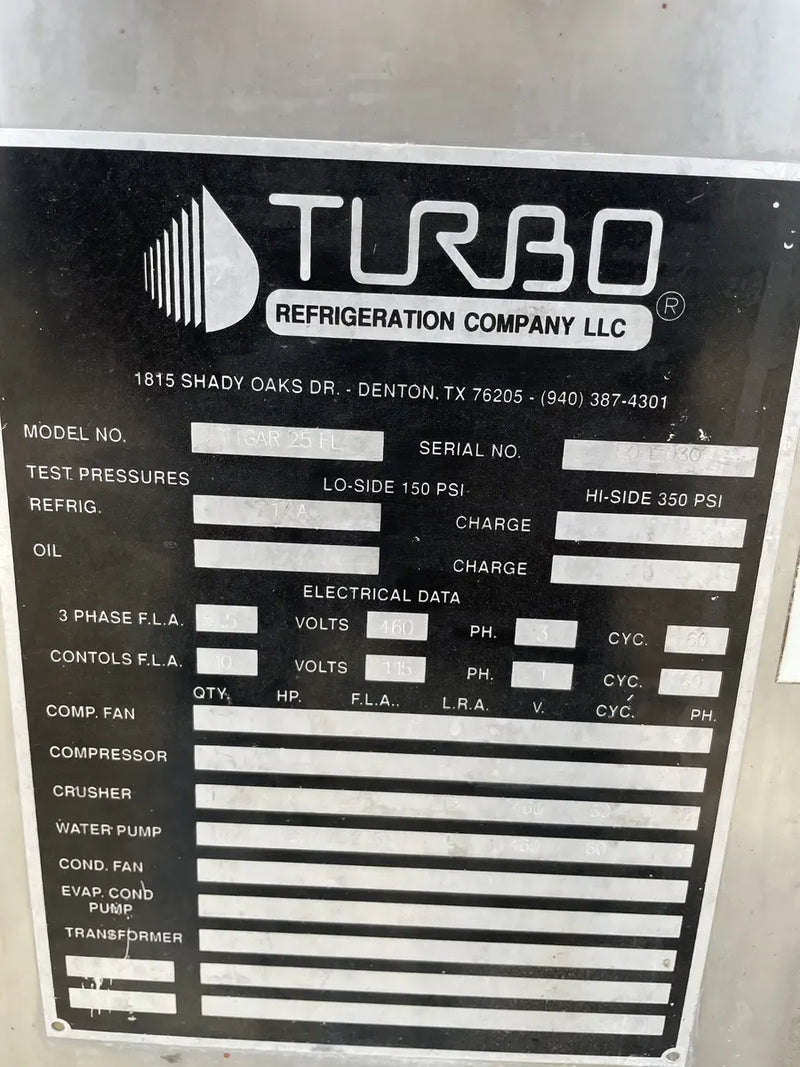 Turbo Ice Refrigeration Tigar 25 FL Tube Ice Maker (Ammonia (R-717 | NH3) Refrigeration, 25 Ton Day)
