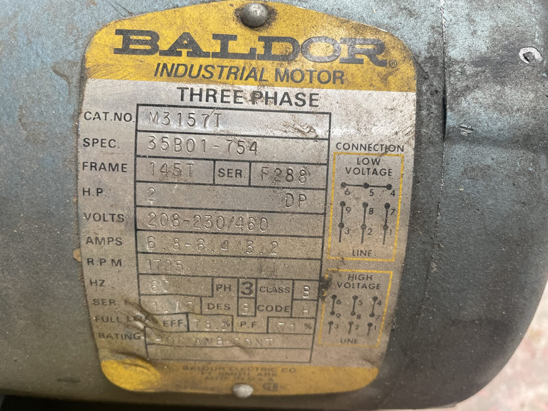 Baldor M3157T Motor (2 HP, 1,725 RPM, 208-230/460 V)