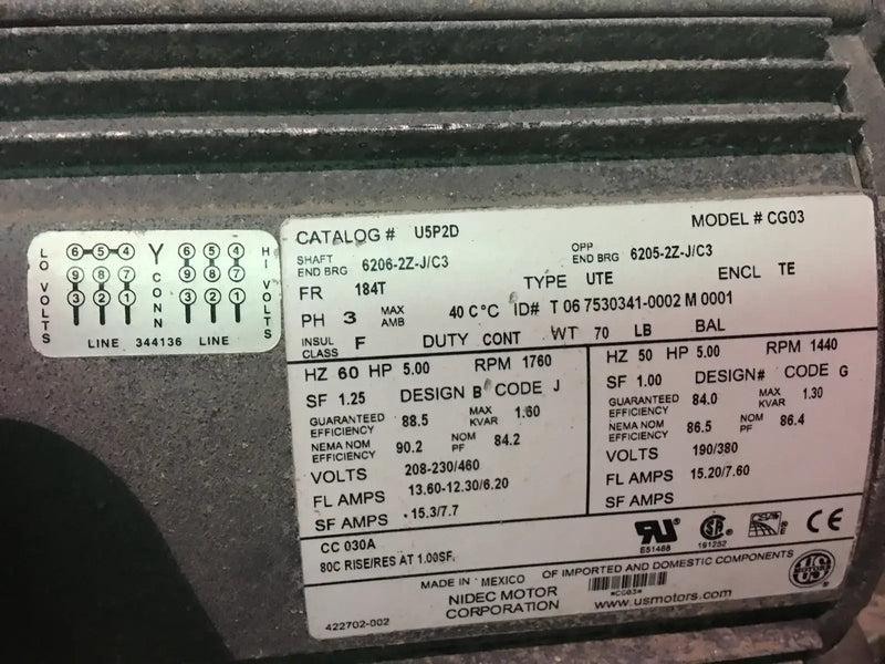 Motor US Motors CG03 (5 HP, 1760 RPM, 208-230/460 V)