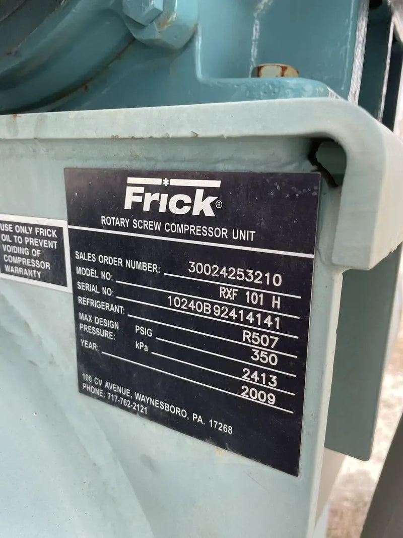 Paquete de compresor de tornillo rotativo Frick RXF-101-H (Frick XJF151N, 250 HP 460 V, panel de control Frick Micro)