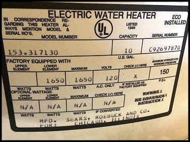 Kenmore Electric Hot Water Heater - 10 gal Not Specified 