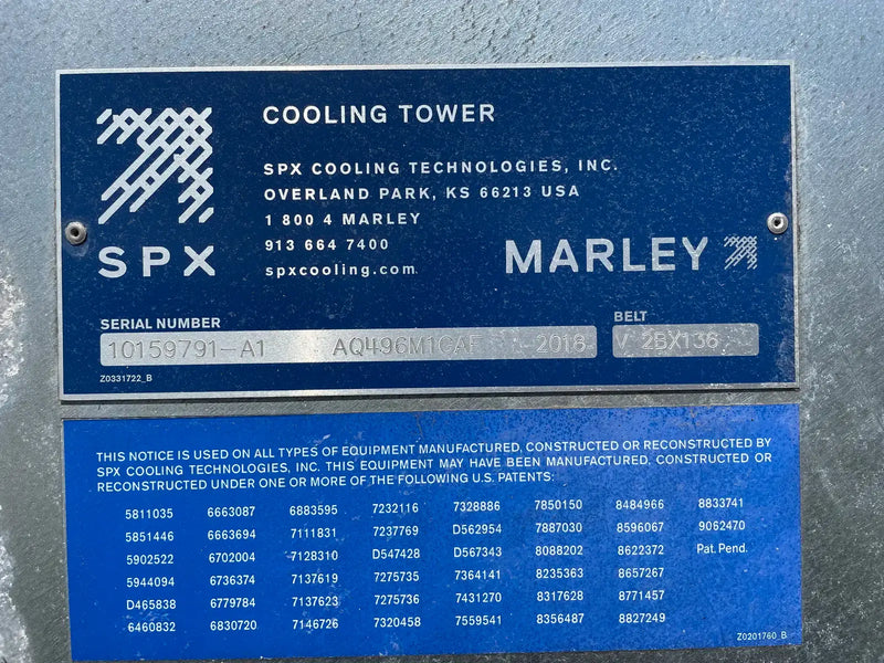 Torre de enfriamiento Marley AQ496M1GAF 2018 (126 toneladas nominales, 7,5 HP, 208-230/460 V)