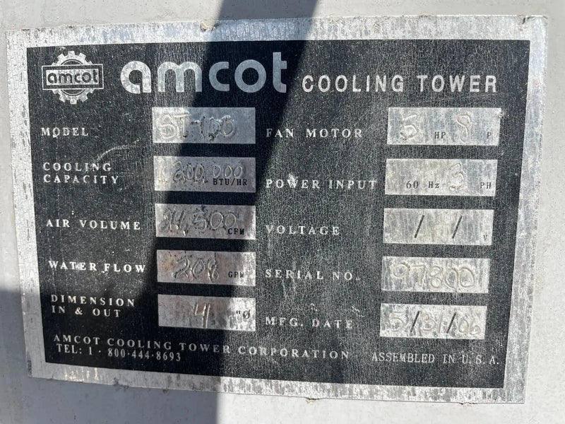Torre de enfriamiento Amcot ST-100 (86,67 toneladas nominales, 3 HP, 208/230/460 V)