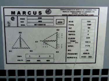 Marcus Homogenizer Transformer - 150 KVA Marcus 