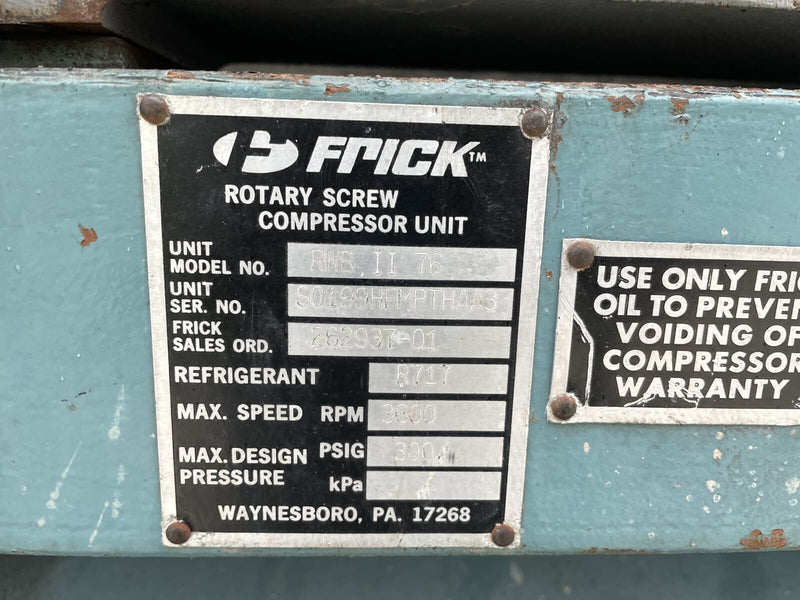 Frick RWB II 76 Rotary Screw Compressor Package (Frick TDSH163L, 200 HP 460 V, Frick Micro Control Panel)