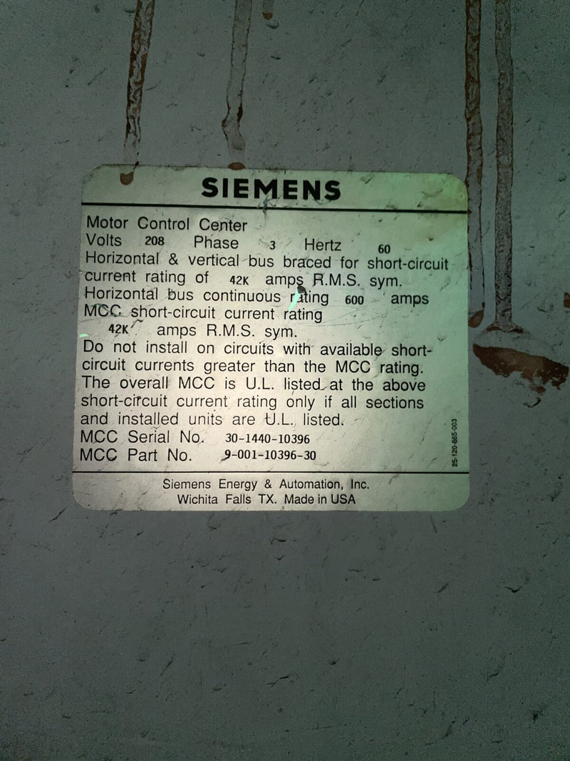 Siemens Motor Control Center- HP