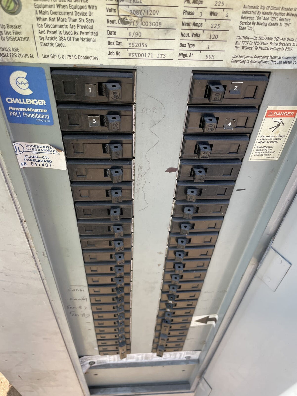 Challenger Sub Panel Challenger PRL1 Panel Master Breaker Panel ( 208/120 Volts, 225 Amps,
