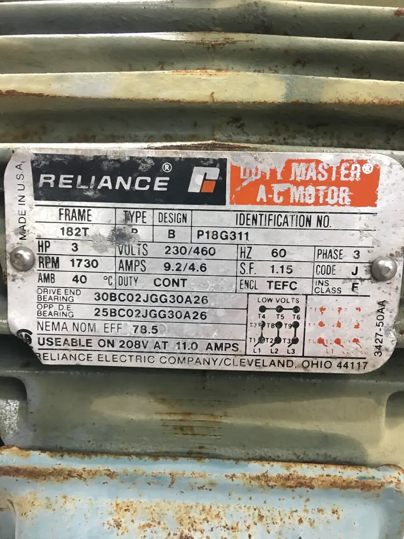 Reliance P18G311 Motor (3 HP, 1730 RPM, 230/460 V)