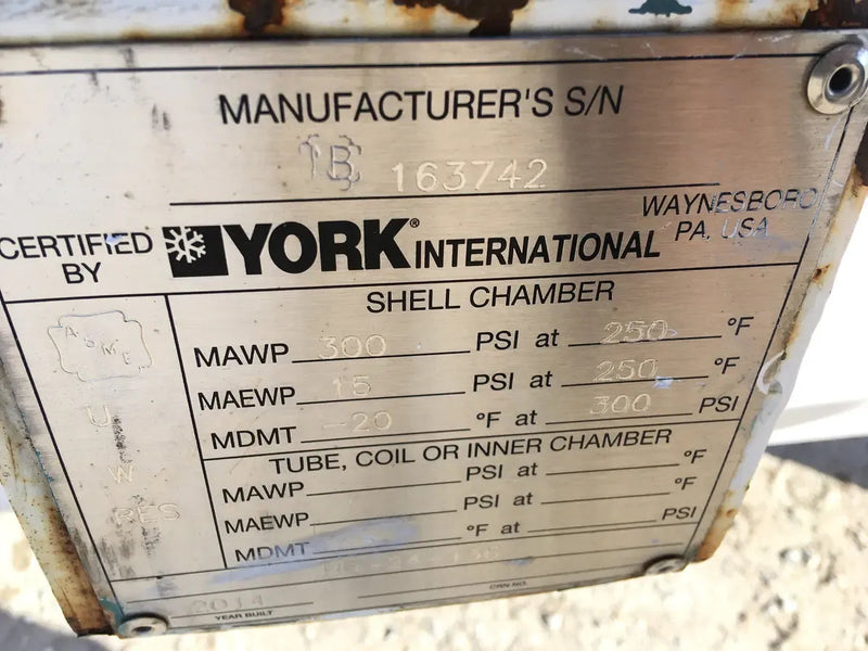 York International 163742 Horizontal Ammonia Receiver ( 24 in. X 120in. 235 Gallons)