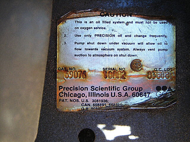 Precision Vacuum Pump - 2.65 CFM Precision Scientific Co. 