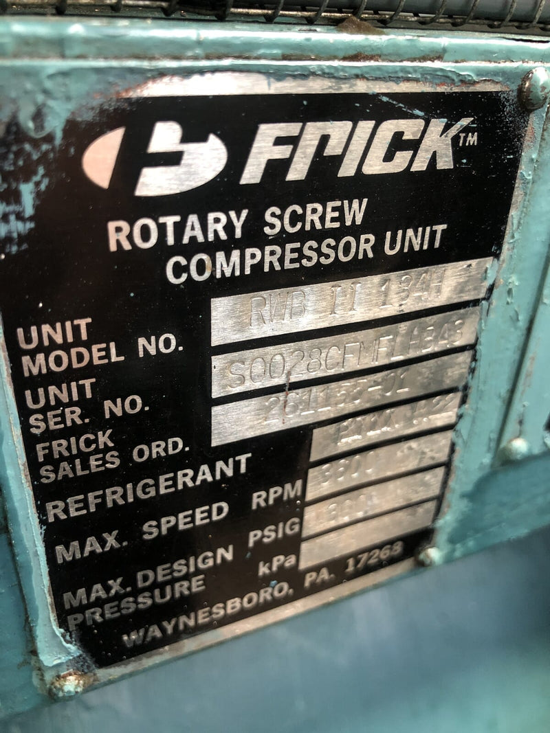 Paquete de compresor de tornillo rotativo Frick RWB-11-134H (TDSD193L, 300HP 460V, panel de actualización Frick Quantum HD)