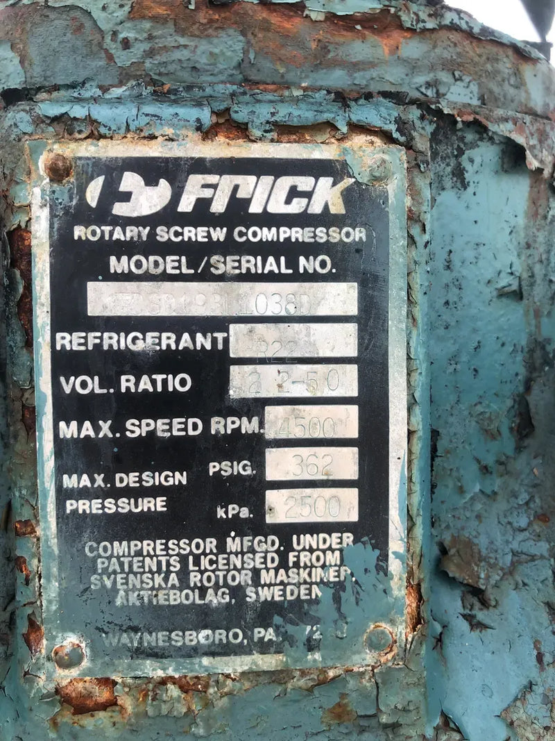 Paquete de compresor de tornillo rotativo Frick RWB II 134H (Frick TDSD193L, 150 HP 460 V, panel de control Frick Micro)