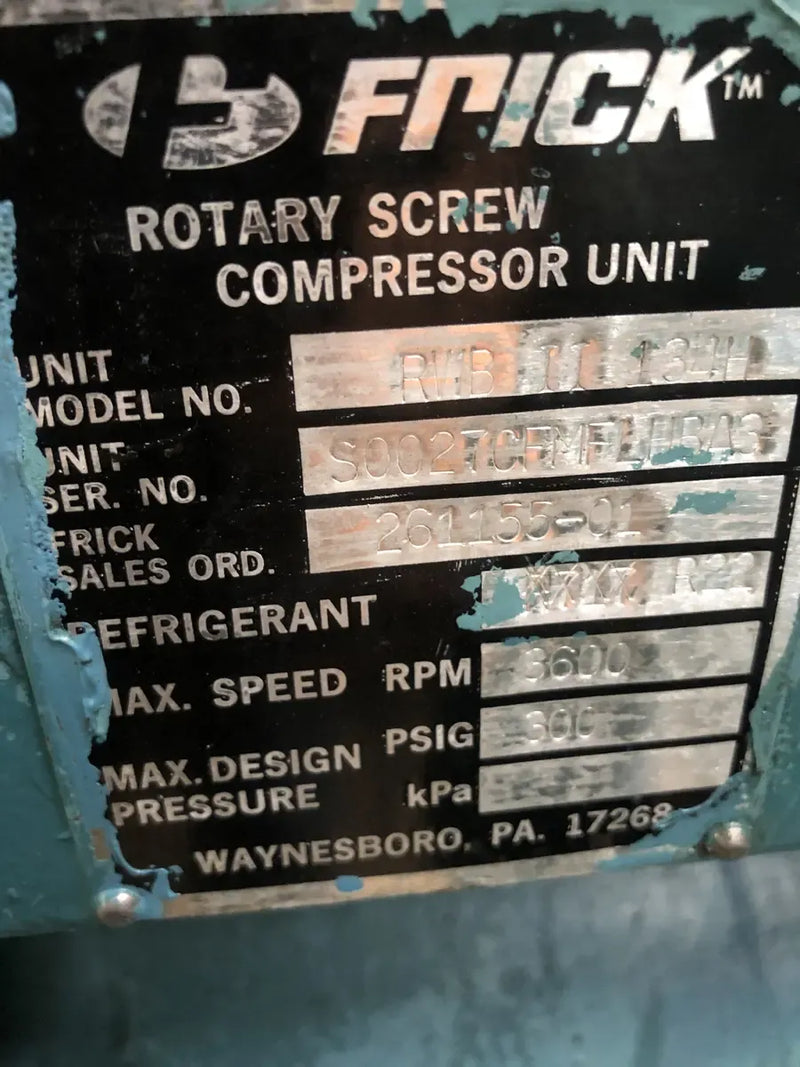 Frick RWB II 134H Rotary Screw Compressor Package (Frick TDSD193L, 150 HP 460 V, Frick Micro Control Panel)