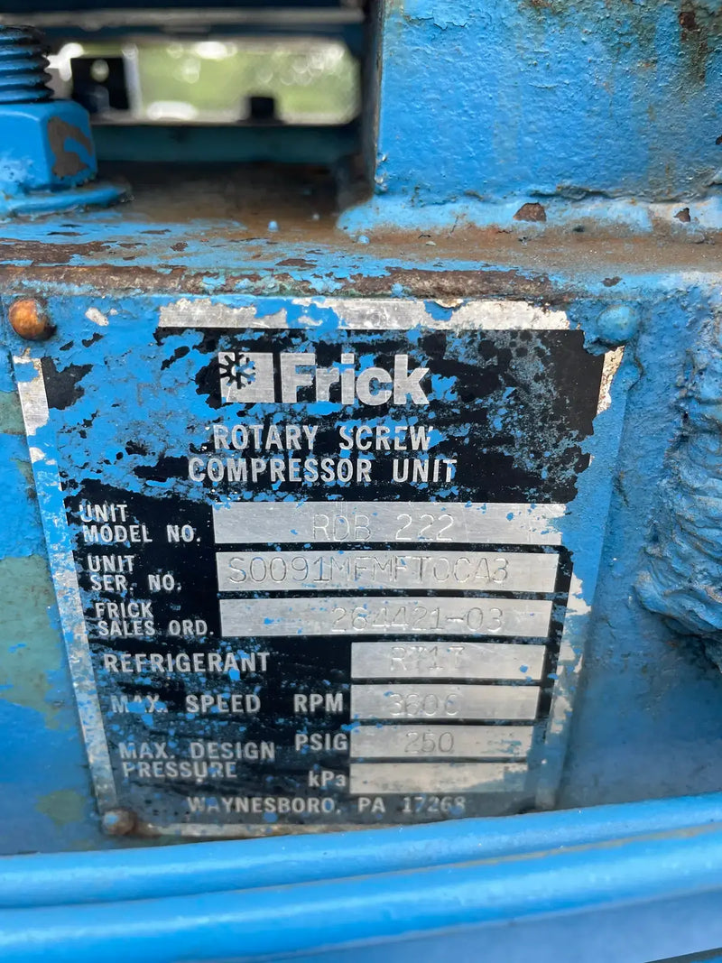 Frick RDB 222 Rotary Screw Compressor Package (MISSING COMPRESSOR, 150 HP 230/460 V, MISSING COTROL PANEL))