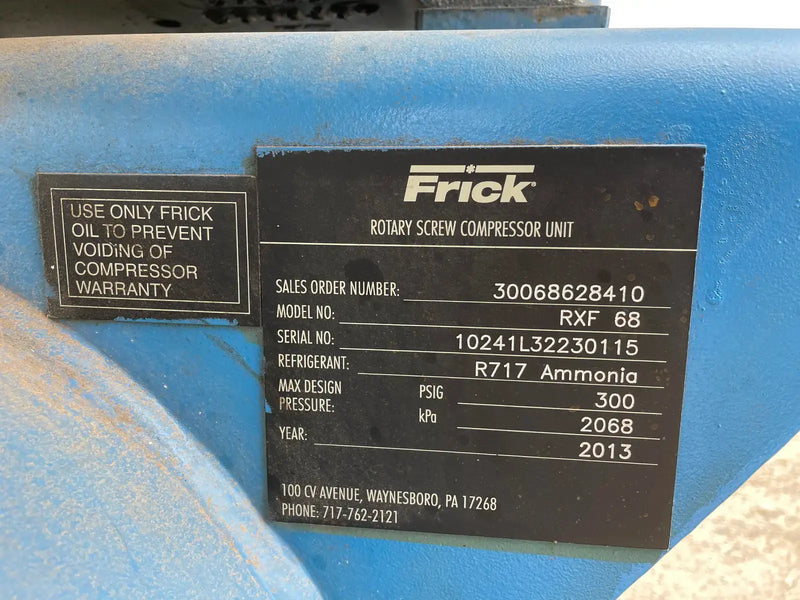 Frick Rotary Screw Compressor Package (Frick RXF 68, 125 HP 230/460 V, Micro Control Panel)