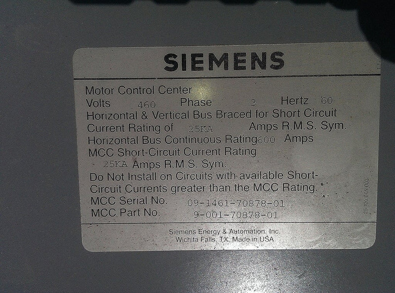 Siemens Motor Control Center Siemens 