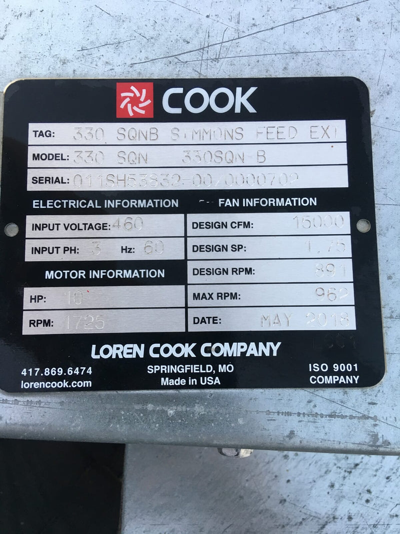 Ventilador centrífugo Loren Cook 330SQN-B sin usar