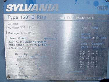Sylvania Transformer - 500 KVA Sylvannia 