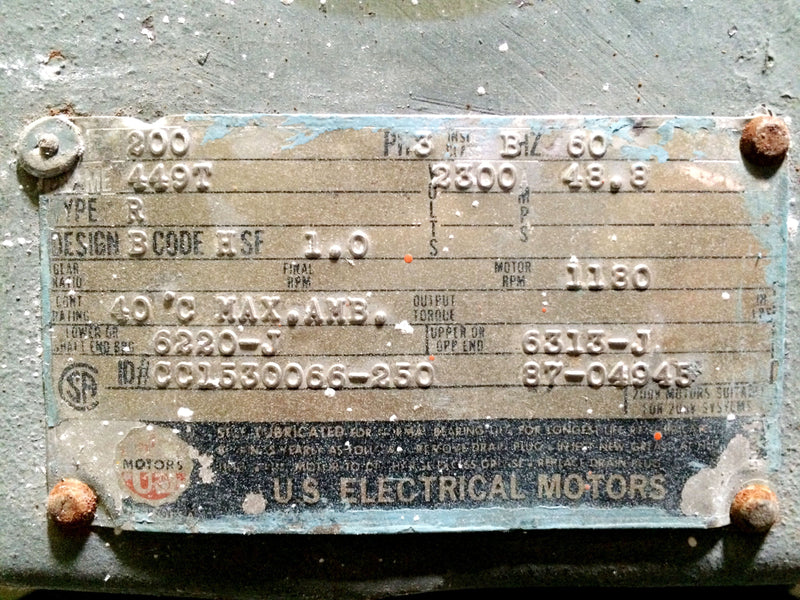 US Motors 2300V Electric Motor - 200 HP U.S. Electrical 