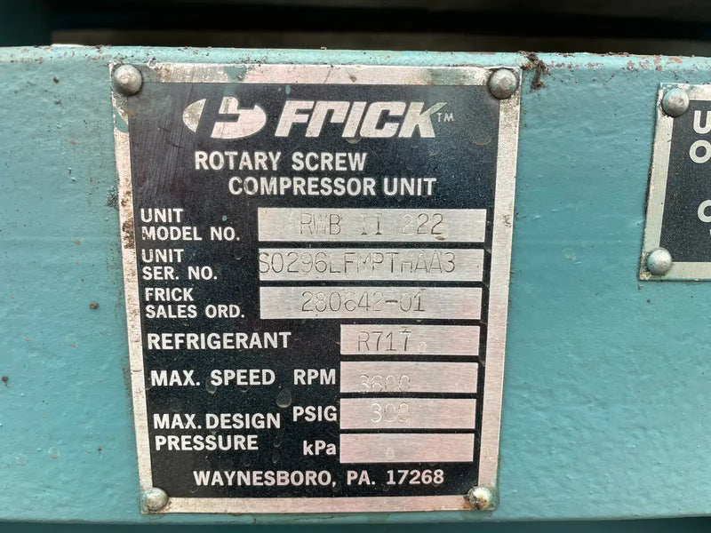 Paquete de compresor de tornillo rotativo Frick RWB II 222 (Frick TDSH233L, 500 HP 460 V, micro panel de control)